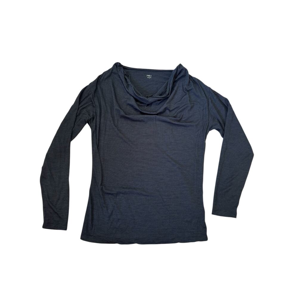 NAU Merino Blend Stripe Draped Neck Long Sleeve Top Size Small Womens Black Gray - Picture 4 of 10